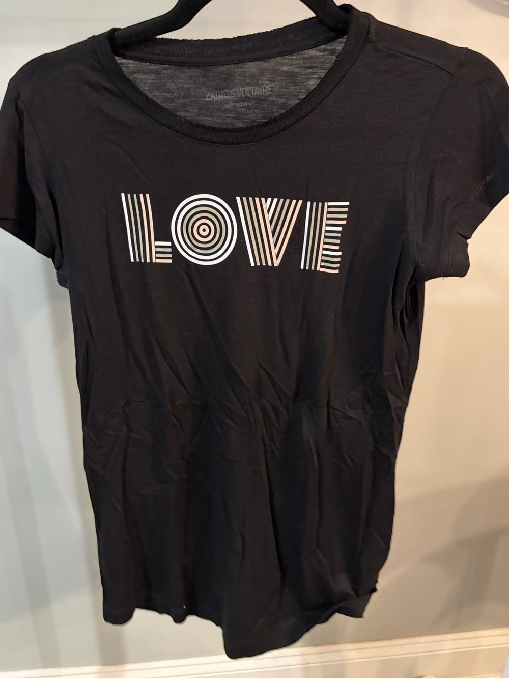 NWT ✨ Zadig & Voltaire Black Tee with white & green  LOVE Graphic size small - Picture 2 of 7